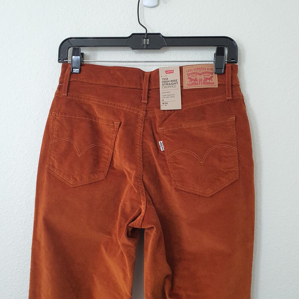 Levi's 724 Orange High Rise Straight Cropped Corduroy Pants Women's Size W26 - Picture 9 of 12